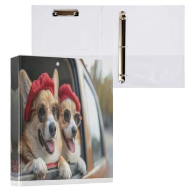 Imagem de Kigai Fichário de 3 anéis, organizador de fichário redondo com prancheta (carta A4), fichário fofo para material de escritório escolar - cachorro corgi curtindo a vida