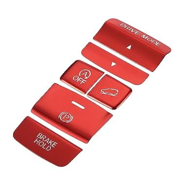Imagem de VekAuto 6 peças de console central de carro freio de mão eletrônico modo de acionamento interruptor capa guarnição compatível com Honda CR-V 2023, liga de alumínio durável vermelho