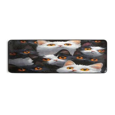 Imagem de Qilmy Lindo tapete de corrida preto e branco para gatos 183 x 61 cm, antiderrapante, antifadiga, confortável, tapetes longos, para quarto, sala de estar, banheiro, corredores, entrywa458