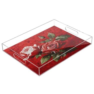 Imagem de STAYTOP Bandeja de servir de acrílico rosa vermelha para Dia dos Namorados, 15,7 x 11,20 cm, bandejas decorativas à prova de derramamento, organizador de bancada para café da manhã, chá, comida
