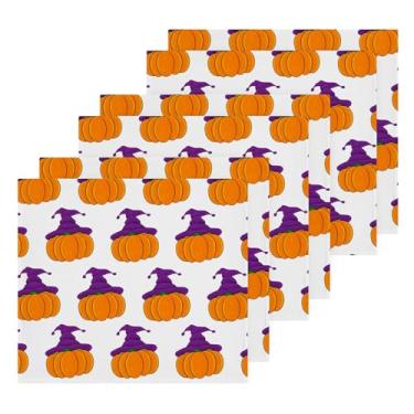 Imagem de Burbuja Abóboras laranja com chapéus toalhas de algodão pacote com 6, toalhas de rosto altamente macias e absorventes para banheiro, mão, cozinha, academia, limpeza, 30 x 30 cm