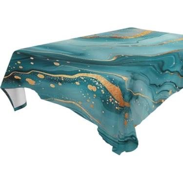 Imagem de YETTASBIN Toalha de mesa quadrada de mármore, à prova d'água, resistente a manchas, lavável de poliéster, para piquenique, jantar, férias, cozinha, festa, decoração, 152 x 152 cm