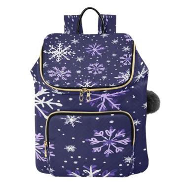 Imagem de CEBUGI Mochila feminina de floco de neve roxa e branca leve de viagem de 15 L, bolsa de ombro feminina, mochila de mão
