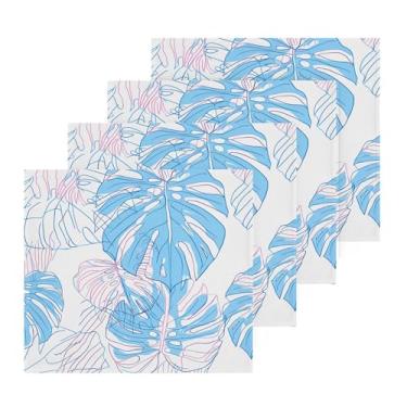 Imagem de Burbuja Pacote com 4 panos de banho de folhas de plantas tropicais, algodão premium máxima suavidade e absorção para toalhas de mão e rosto, 30,5 x 30,5 cm