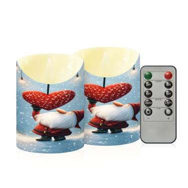 Imagem de Wassud Pacote com 2 velas fofas de gnomo sem chama para o Dia dos Namorados com controle remoto, velas realistas cintilantes com temporizador, velas decorativas para Natal, casamento, festa, decoração