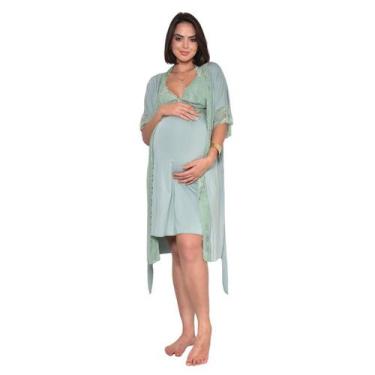 Imagem de Kit Robe com Camisola de Amamentação Gestante e PósParto Renda  Confor
