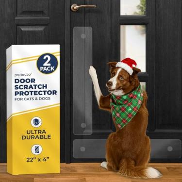 Imagem de PROTECTO Pacote com 2 protetores de porta resistentes contra arranhões de cães, protetor transparente contra arranhões de 56 x 10 cm, fácil de instalar na janela, parede, tela e portas deslizantes