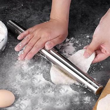 Imagem de Rolo de massa de aço inoxidável de 25 cm – Rolo de massa de metal antiaderente liso para assar, pizza, bolinhos, pastelaria e cozinha doméstica