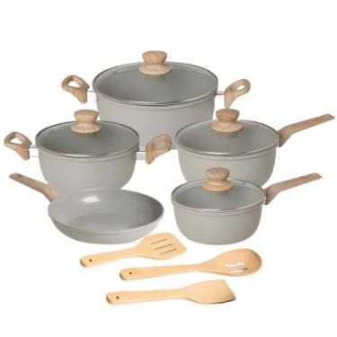 Imagem de Fratelli - Jogo de Panelas Cerâmica Indução Max Chef Wood Fratelli 5 Peças + Acessórios