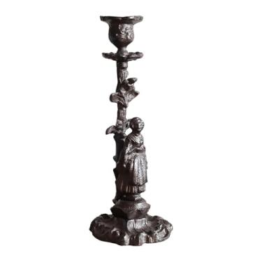 Imagem de predolo Castiçal de ferro fundido para vela cônica, esculpido em estilo rústico retrô, ideal para decoração de mesa de jantar ou lareira.