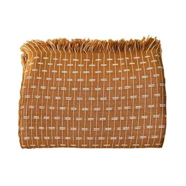 Imagem de Manta de Algodão Grande para Sofá Casal King 3,00X1,80M Grande 2,40X1,80m Pop pequena 2,20X1,50M sua casa(M.tijol CARAMELO c/BRANCO)