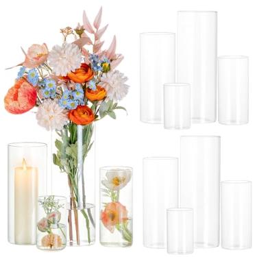 Imagem de Glasseam Vasos de vidro cilíndricos para centros de mesa: pacote com 12 vasos de flores transparentes a granel 10 cm, 15 cm, 20 cm, 25 cm, suporte de vela flutuante furacão - Peça central moderna para