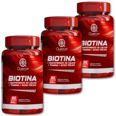 Imagem de kit 1-3 Frascos Biotina 60 Cáps Auxilia Fortalecimento Cabelo Unhas Pele Saudável - Quantum Nutrition