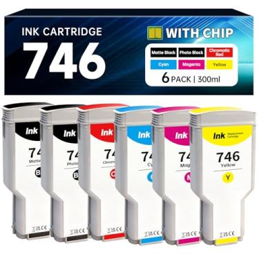 Imagem de Cartuchos de tinta 746 de alta capacidade compatíveis com HP 746 P2V82A P2V83A P2V81A P2V80A P2V78A P2V79A para HP DesignJet Z6 Z9+ Z6dr Z9+dr Impressoras de grande formato (300 ml, PK/MK/CR/C/M/Y)