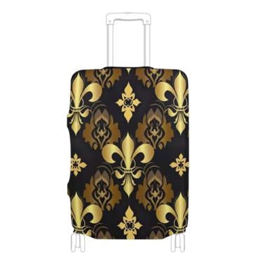 Imagem de Joisal Capa protetora de mala personalizada elegante dourada flor de lis preta proteção cores acessórios de viagem para mulheres, P, serve para capa de 45 a 50 cm, Elegante flor de lis dourada preta