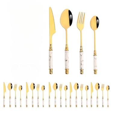 Imagem de Conjunto De Talheres De AçO InoxidáVel Dourado De Luxo — UtensíLios De AçO InoxidáVel Para Casamentos, Banquetes, Festas E Cozinha(Cabo de cerâmica (sem suporte)