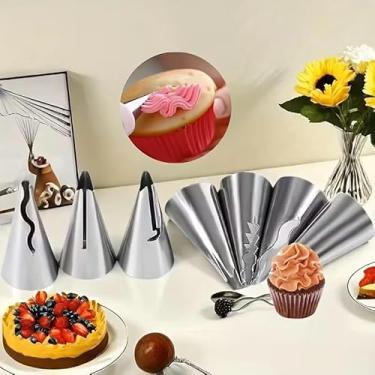 Imagem de 7 peças de pontas de tubulação de saia plissada de aço inoxidável, bicos de tubulação de grau alimentício, perfeitos para cupcakes, bolos e biscoitos - Ferramentas essenciais de cozimento para chefs