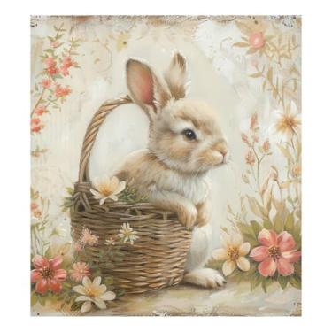 Imagem de Cesta de coelho floral bege ímãs de geladeira decoração de capa de eletrodoméstico, decalque de capa de lava-louças de cozinha 58 cm L x 66 cm A