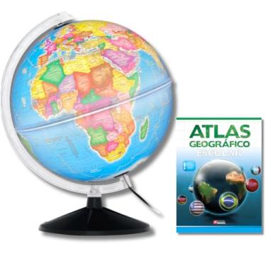 Imagem de GLOBO TERRESTRE POLÍTICO LUMINOSO BASE PRETA 30CM + ATLAS GEOGRÁFICO