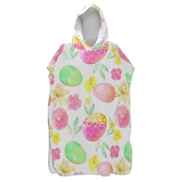Imagem de TSENQUE Flores Ovos de Páscoa Poncho de Surf para Trocador Adulto Roupão Reutilizável Masculino com Capuz Toalhas de Banho com Capuz