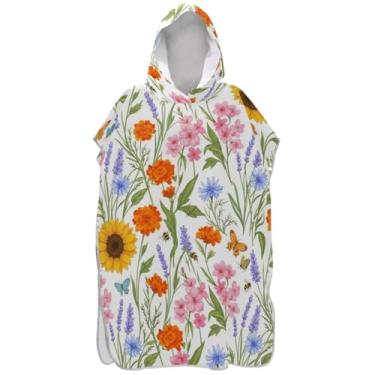 Imagem de Joisal Roupão para adultos poncho de surfe praia banho toalhas com capuz absorvente unissex adulto poncho com capuz flores silvestres botânico branco