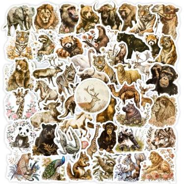 Imagem de Ychsring Adesivos de animais - 50 peças realistas de vinil impermeável adesivos de animais zoológicos para garrafa de água, laptop, capa de telefone, copo, guitarra - Selva selvagem para crianças