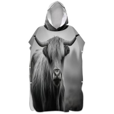 Imagem de Joisal Preto Branco Vaca Highland Poncho Surf Trocador Roupão Adultos Praia Moletom Toalha Natação Absorvente Unissex Adulto Poncho com Capuz