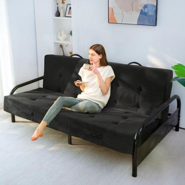 Imagem de MAXYOYO Colchão Futon tamanho casal de 20 cm com alças, sofá-cama dobrável tufada (moldura não incluída), colchão dobrável versátil para dormir no chão, sala de estar e quarto de hóspedes, preto