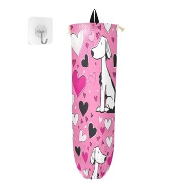 Imagem de GAIGEO Organizador de sacola de compras rosa silhueta de cachorro com suporte de parede, dispensador de sacolas de supermercado, suporte de plástico para armário