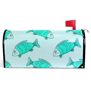 Imagem de TSENQUE Capas decorativas para caixa de correio com desenho animado de peixe turquesa magnético para outono, caixa de correio, vinil, à prova de intempéries, decoração de caixa de correio, tamanho