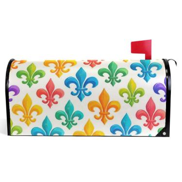 Imagem de TSENQUE Capas magnéticas decorativas para caixa de correio colorida flor de lis em vinil branco envoltório de caixa de correio decorações de caixa de correio de casa de fazenda ao ar livre tamanho