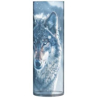 Imagem de Vaso cilíndrico animal lobo snowfield para flores, vaso grande de plástico personalizado, decoração de banheiro, 30 cm x 9,9 cm