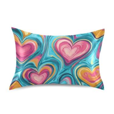 Imagem de Blueangle Fronha de cetim refrescante para cabelo e pele, capa de almofada de corações coloridos, tamanho padrão 51 x 66 cm com fecho de envelope (34)