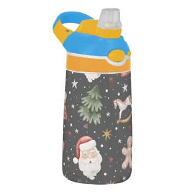Imagem de Garrafa de água infantil Tritan de 473 ml, reutilizável, garrafa de água de plástico de 473 ml, com canudo à prova de vazamento, copo infantil portátil, alça de transporte, Papai Noel preto
