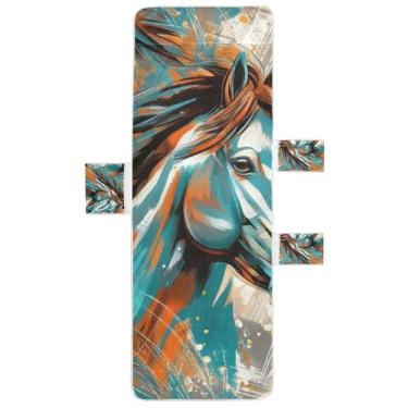 Imagem de Wild Horse Petróleo Laranja Chaise Lounge Toalhas de Cadeira de Praia Toalhas com Bolsos Espreguiçadeira de Piscina Externa 215,9 cm x 76,2 cm