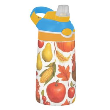 Imagem de Garrafa de água de 473 ml com canudo para crianças, meninas, meninos, 473 ml, garrafa de água esportiva reutilizável à prova de vazamento, copo de viagem infantil portátil, alça de transporte, comida