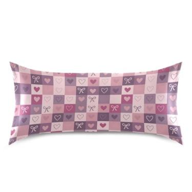 Imagem de Wassud Fronha de cetim xadrez de coração para o dia dos namorados para cabelo e pele fronhas de seda lisa king size respiráveis com fecho de envelope