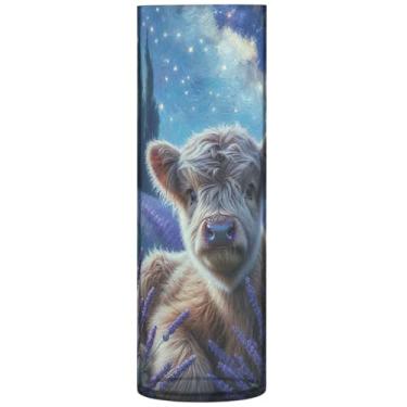 Imagem de Vasos de flores cilíndricos florais de vaca Highland para centros de mesa, vaso redondo de plástico, fofo, personalizado, floral, moderno, decoração de quarto, 30 cm x 9,9 cm