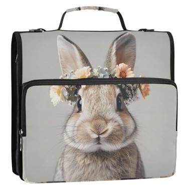 Imagem de Fichários personalizados de 3 cm com 3 anéis, flores de coelho fofas, coelhinho, organizador de fichário com zíper, portfólio e estojo, suporte de pasta de anel, bolsa escolar com alça de ombro