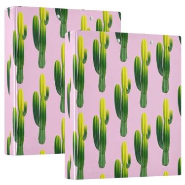 Imagem de Fichários de cacto verde brilhante, rosa pastel, 3 cm, 3 anéis, comporta 200 folhas, fichário redondo para caderno, 31,5 x 27 x 6 cm, 1 pacote