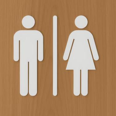 Imagem de Placa de sinalização Feminino Masculino para banheiros e lavabos em acrilico espelhado (Branco)