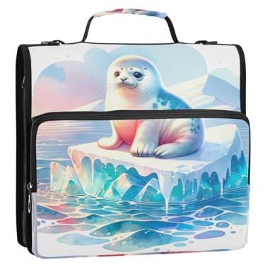 Imagem de Fichário com 3 anéis de animais polares com selo fofo de 3 cm D com zíper bolsa organizadora escolar com alça de ombro para portfólio engraçado com suporte de 500 folhas