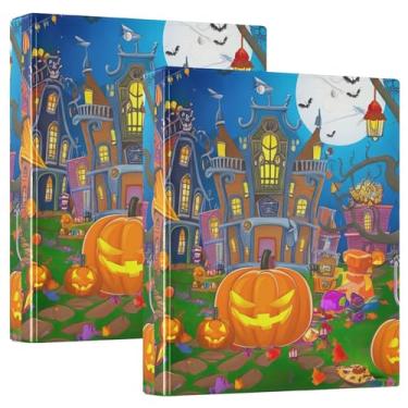 Imagem de Whimsical Village Halloween 3 anéis fichários de 3 cm comporta 200 folhas fofas 3 pastas de anel floral redondo fichário de receita, 31,5 x 27 x 6 cm, 1 pacote