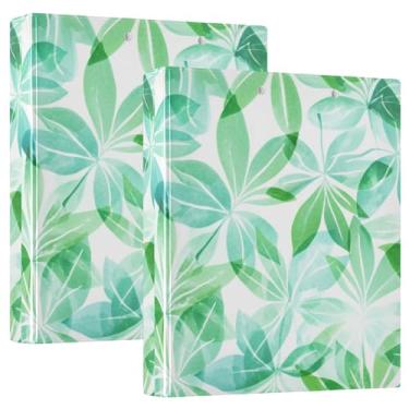 Imagem de Fichários com 3 anéis de folhas em aquarela verde azul-petróleo 3 polegadas comporta 200 folhas fofas pastas de portfólio anel redondo fichário resistente, 31,5 x 27 x 6 cm, pacote com 2