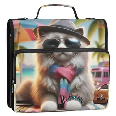 Imagem de Fichários de 3,8 cm, 3 anéis, resistente, fofo, gatinho, Ragdoll, organizador com zíper, bolsa de fichário de ensino médio com alça, pasta de armazenamento de desenhos animados com alça