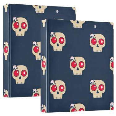 Imagem de Fichários personalizados com caveiras bege azul marinho, 3 cm, 3 anéis, 200 folhas, caderno, anel redondo, fichário de receitas, 31,5 x 27 x 6 cm, pacote com 2