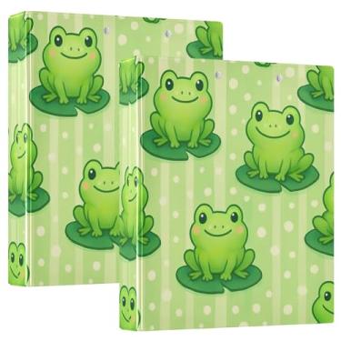 Imagem de Fichário personalizado com 3 anéis verdes de sapos de desenho animado de 3 cm comporta 200 folhas, fichário planejador, 31,5 x 27 x 6 cm, pacote com 2