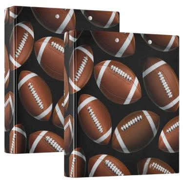Imagem de Fichários de futebol americano personalizados pretos de 3 cm com 3 anéis para 200 folhas, anel redondo fofo, fichário de apresentação, 31,5 x 27 x 6 cm, pacote com 2