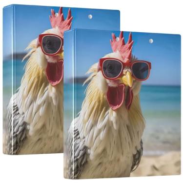 Imagem de Fichário com 3 anéis de animais engraçados Chicken Beach, 3 polegadas, 200 folhas, fichário de receitas de anel redondo, 31,5 x 27 x 6 cm, 1 pacote
