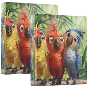 Imagem de Fichário personalizado de papagaios de desenho animado de 3 cm com 3 argolas, 200 folhas, 3 pastas de anel, estampadas, anéis redondos, fichários resistentes, 31,5 x 27 x 6 cm, pacote com 2